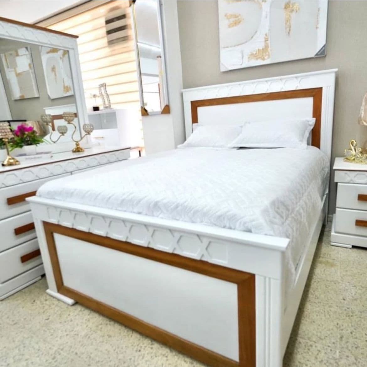 Juego de habitacion Trenzado blanco/caoba natural